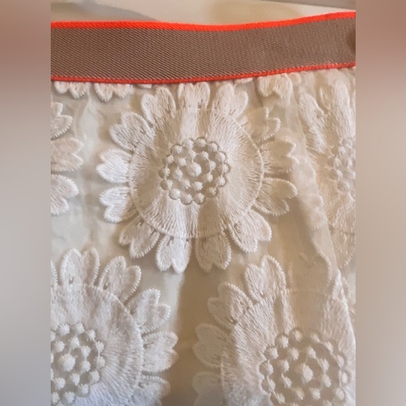 Cream Embellished Knee-Length Pencil Skirt with orange elastic band - Picture 4 of 6